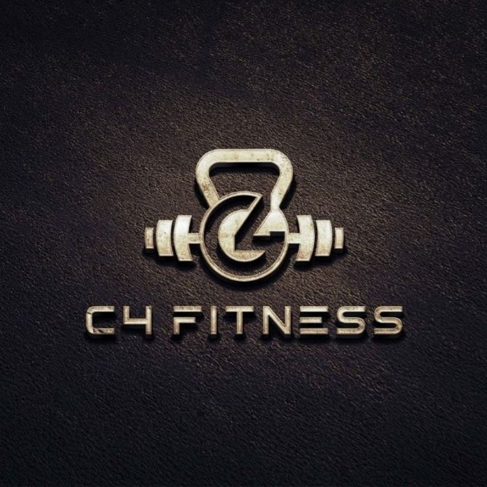 C4 Fitness logo with a kettlebell and barbell on a dark background