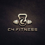 C4 Fitness logo with a kettlebell and barbell on a dark background