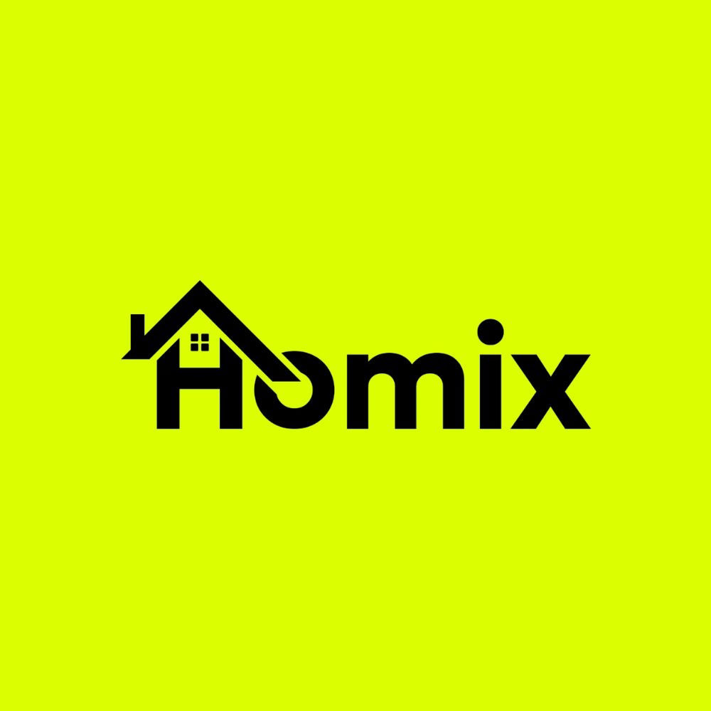 Homix logo on a bright yellow background