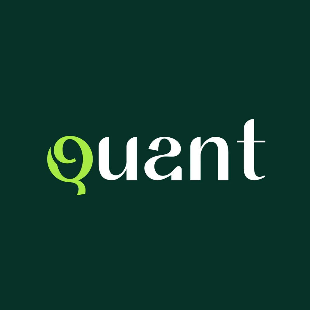 Logo with the word 'quant' on a dark green background