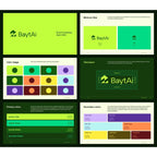 BaytAi brand guidelines document with color usage and logo examples on a green background