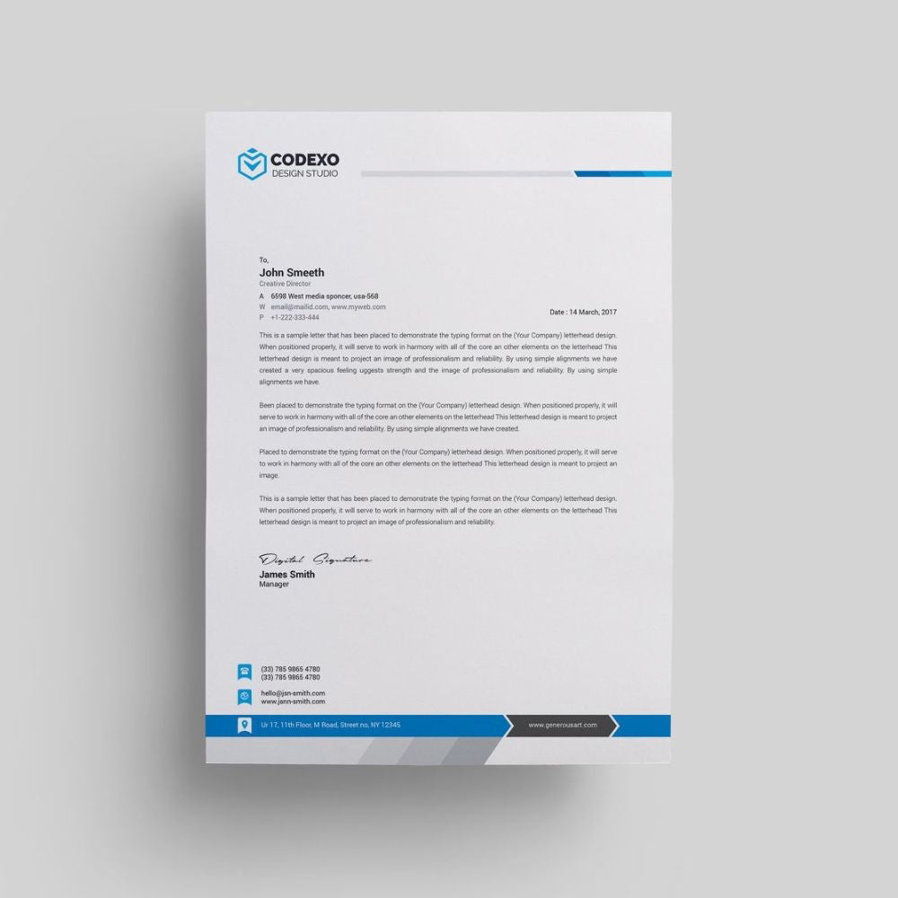 Letterhead with Codexo logo on a gray background