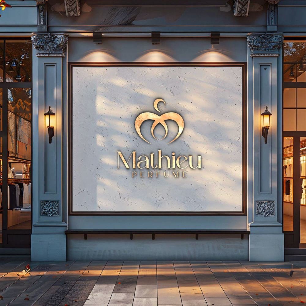 Mathieu Perfume store front with logo displayed