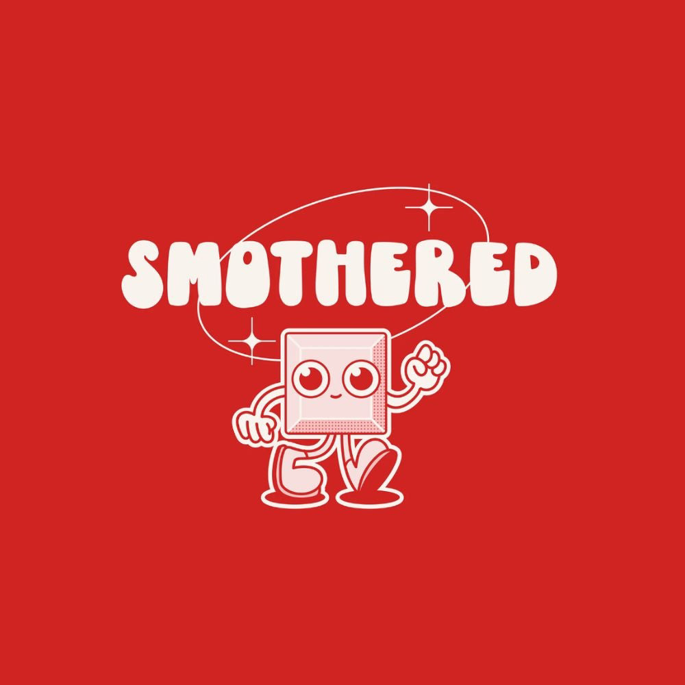 Cartoon character with 'Smoothered' text on a red background