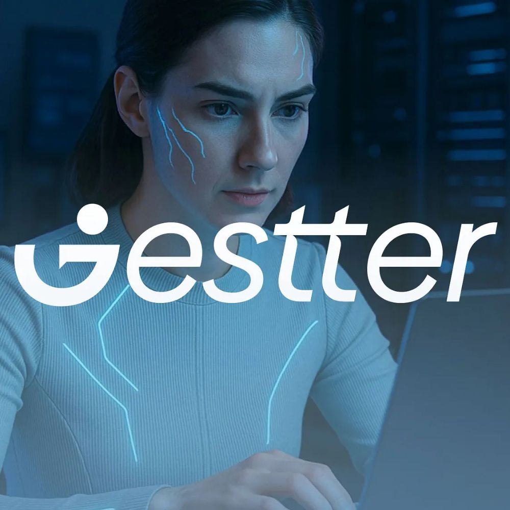 Person using a laptop with 'Gestter' logo overlay