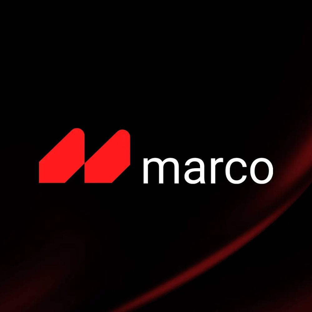 Red logo with 'marco' text on a black background