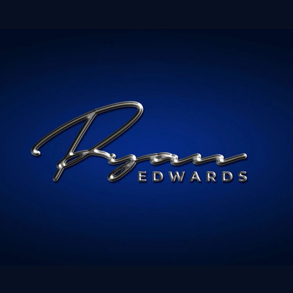 Silver signature-style logo with 'EDWARDS' text on a blue background