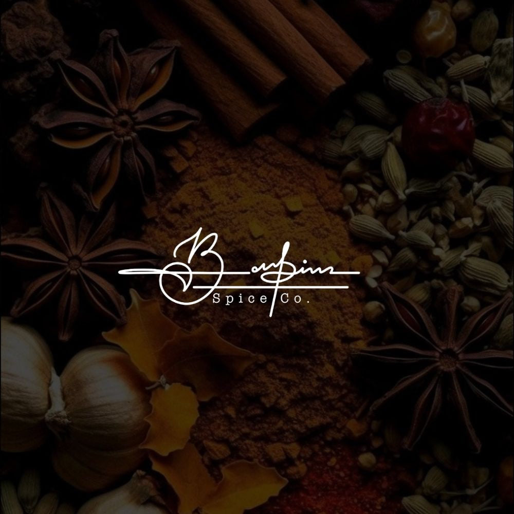 Spices and herbs with Barafin Spice Co. logo overlay