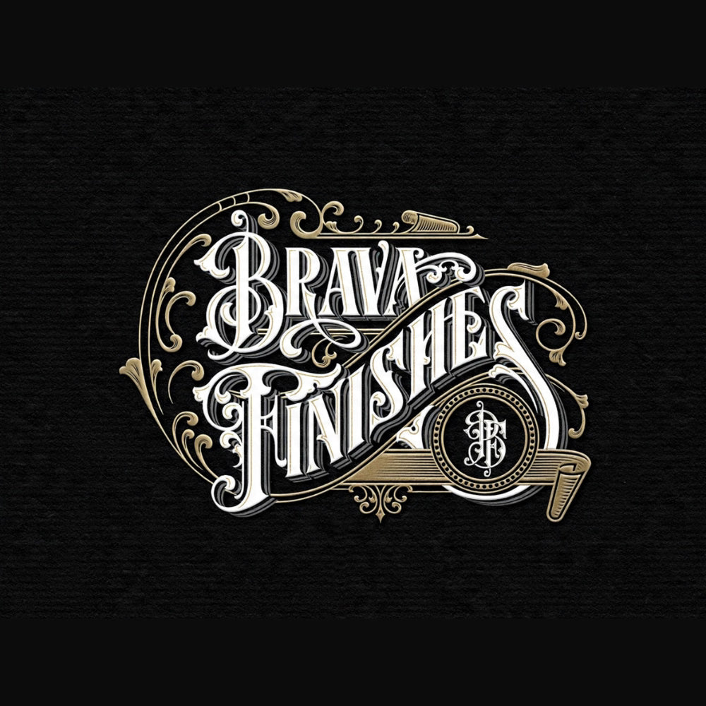 Decorative logo with 'Brava Finishes' text on a black background